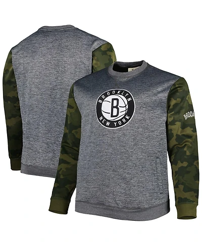 Men's Fanatics Heather Charcoal Brooklyn Nets Big and Tall Camo Stitched Sweatshirt