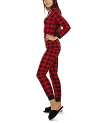 MeMoi Women's Buffalo Plaid Long Sleeve Tapered Bottom 2 Piece Pajama Set