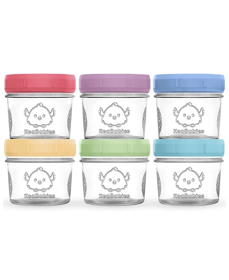KeaBabies 6pk Prep Baby Food Storage Containers, 4 oz Leak-Proof, Bpa Free Glass Jars for Feeding