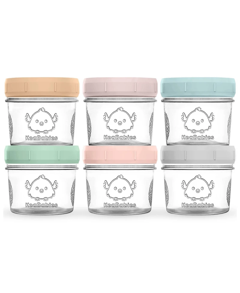 KeaBabies 6pk Prep Baby Food Storage Containers, 4 oz Leak-Proof, Bpa Free Glass Jars for Feeding