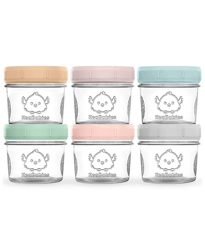 KeaBabies 6pk Prep Baby Food Storage Containers, 4 oz Leak-Proof, Bpa Free Glass Jars for Feeding