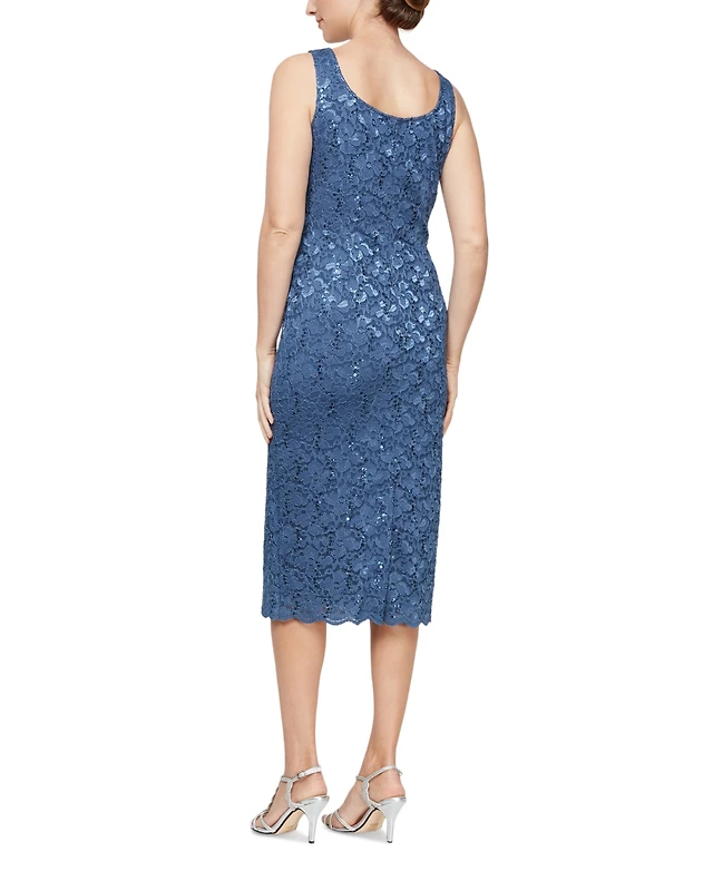 sl fashions 2-pc. lace jacket & midi dress set Sl Fashions Plus Size 2-pc. Lace Jacket & Sheath Dress Set in Blue