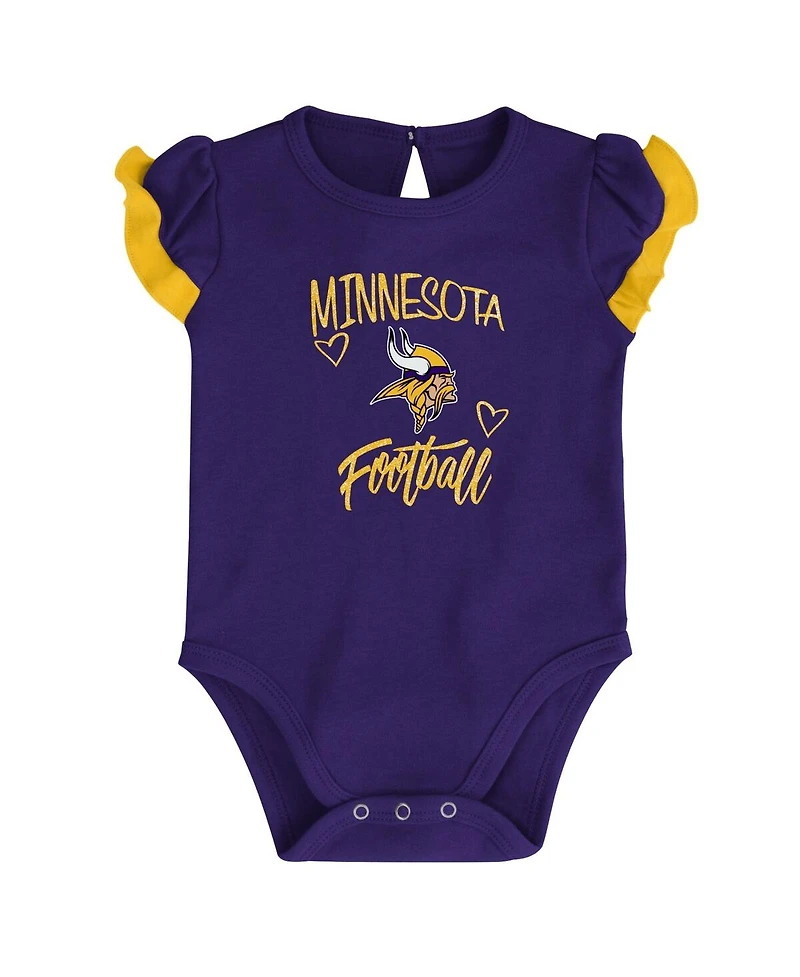 Newborn and Infant Boys and Girls Purple, Gold Minnesota Vikings Too Much Love Two-Piece Bodysuit Set