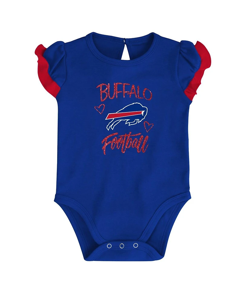 Newborn and Infant Boys Girls Royal, Red Buffalo Bills Too Much Love Two-Piece Bodysuit Set