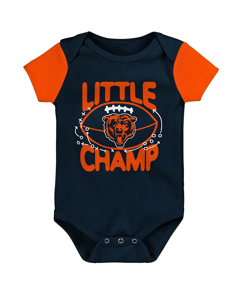 Newborn and Infant Boys Girls Navy, Orange Chicago Bears Little Champ Three-Piece Bodysuit Bib Booties Set