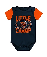 Newborn and Infant Boys Girls Navy, Orange Chicago Bears Little Champ Three-Piece Bodysuit Bib Booties Set