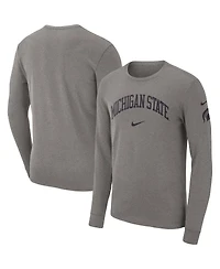 Men's Nike Heather Gray Michigan State Spartans Arch 2-Hit Long Sleeve T-shirt