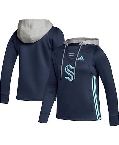 Women's adidas Deep Sea Blue Seattle Kraken Skate Lace Team Pullover Hoodie