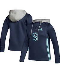 Women's adidas Deep Sea Blue Seattle Kraken Skate Lace Team Pullover Hoodie