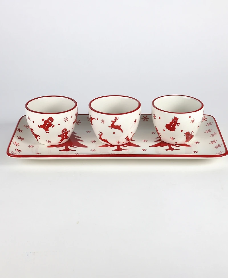 Euro Ceramica Winterfest 4 Piece Holiday Entertainment Serving Set