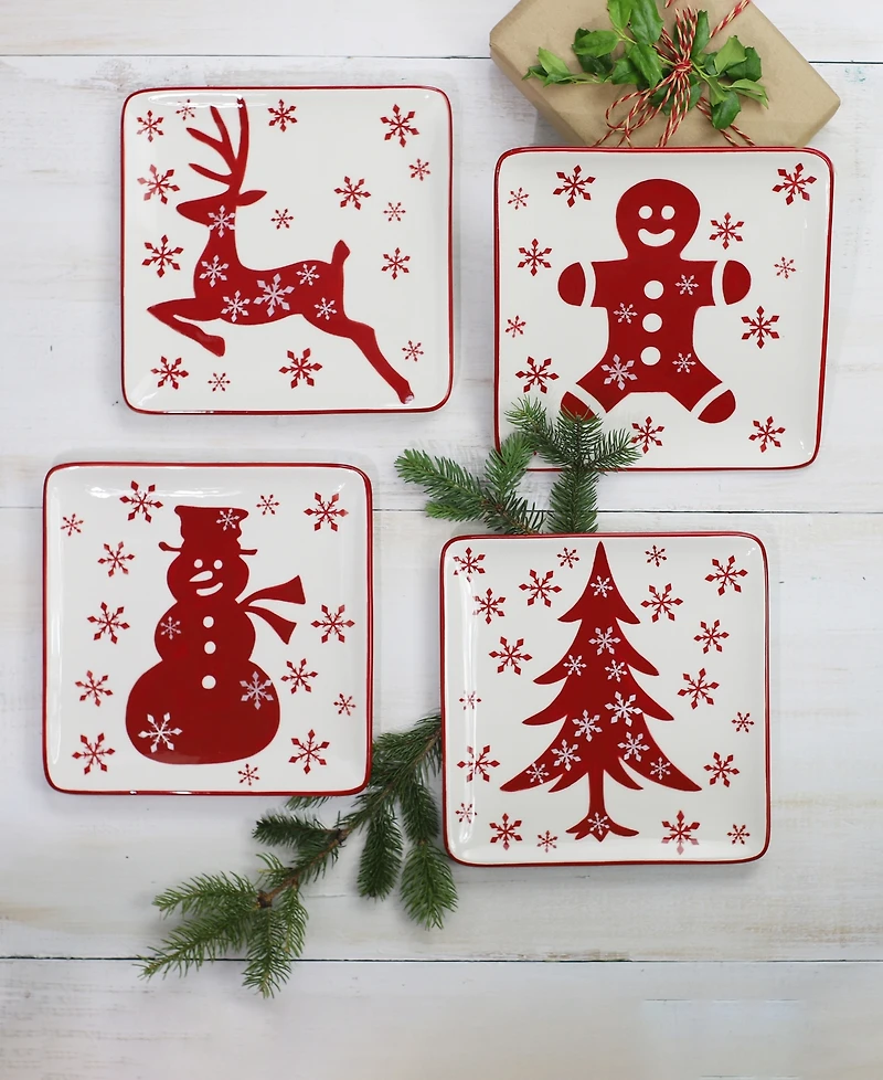 Euro Ceramica Winterfest Assorted Salad Plates, Set of 4