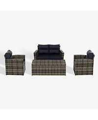 WestinTrends 4-Piece Pe Rattan Wicker Conversation Sofa Set with Cushions