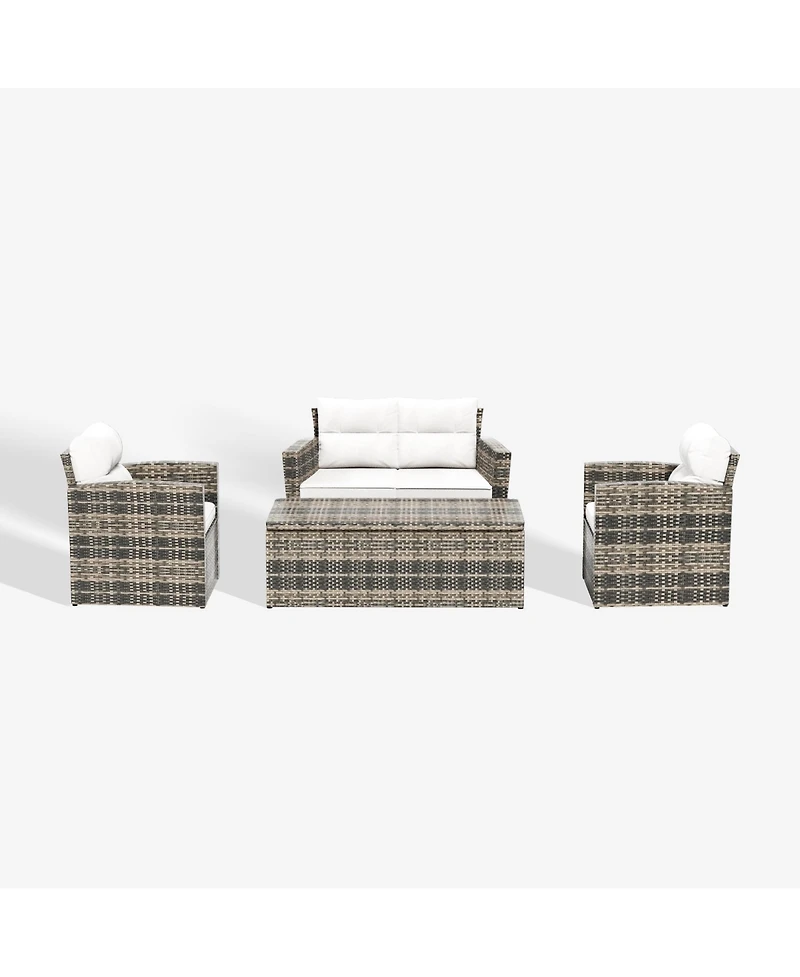 WestinTrends 4-Piece Pe Rattan Wicker Conversation Sofa Set with Cushions