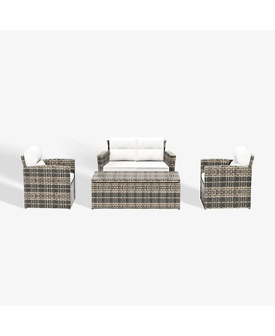 WestinTrends 4-Piece Pe Rattan Wicker Conversation Sofa Set with Cushions