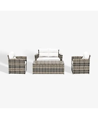 WestinTrends 4-Piece Pe Rattan Wicker Conversation Sofa Set with Cushions