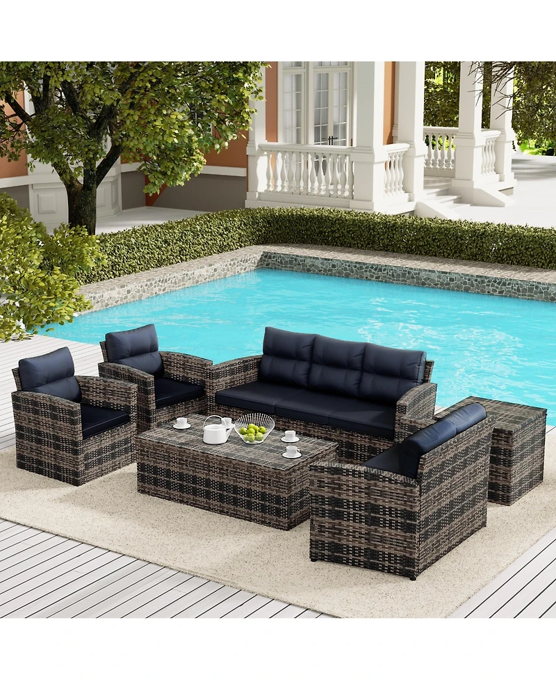 WestinTrends 6-Piece Pe Rattan Wicker Outdoor Patio Conversation Sofa Set