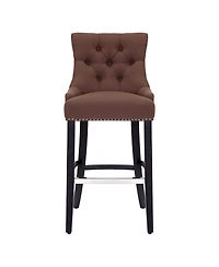 29" Linen Fabric Tufted Buttons Upholstered Wingback Bar Stool