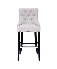 29" Linen Fabric Tufted Buttons Upholstered Wingback Bar Stool