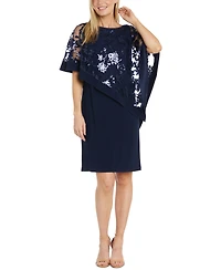R & M Richards Women's Sequined Floral-Lace Poncho Dress