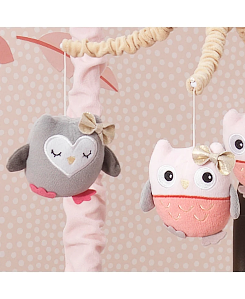 Lambs & Ivy Family Tree Pink/Gray/Tan Owl Musical Baby Crib Mobile