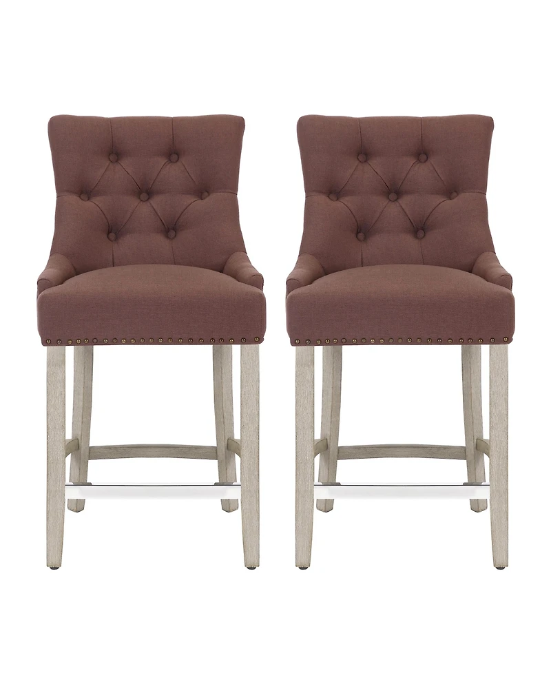 24" Linen Tufted Buttons Upholstered Wingback Counter Stool (Set of