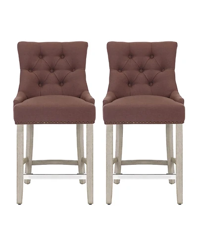 24" Linen Tufted Buttons Upholstered Wingback Counter Stool (Set of