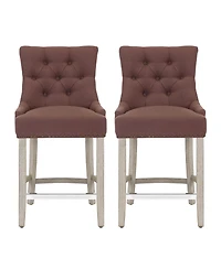 24" Linen Tufted Buttons Upholstered Wingback Counter Stool (Set of