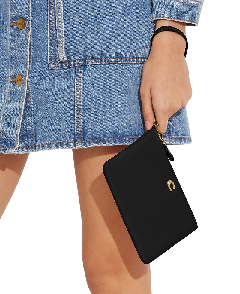 Coach Polished Pebble Leather Small Zip-Top Wristlet