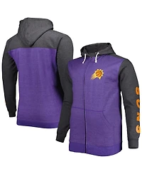 Men's Fanatics Purple, Heathered Black Phoenix Suns Big and Tall Down Distance Full-Zip Hoodie