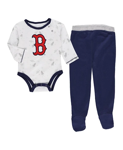 Newborn and Infant Boys Girls Navy, White Boston Red Sox Dream Team Bodysuit Hat Footed Pants Set