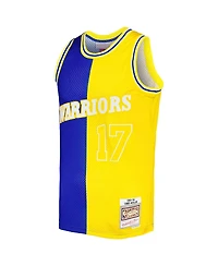 Men's Mitchell & Ness Chris Mullin Royal and Gold Golden State Warriors Hardwood Classics 1993-94 Split Swingman Jersey
