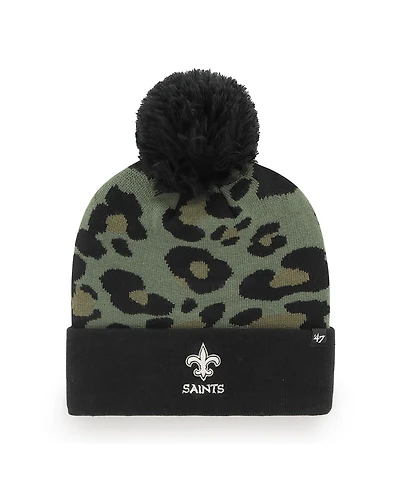 Women's '47 Brand Green, Black New Orleans Saints Bagheera Cuffed Knit Hat With Pom