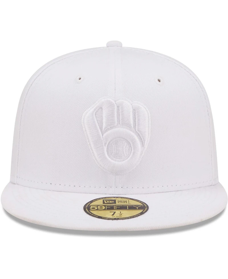 Men's New Era Milwaukee Brewers White on 59FIFTY Fitted Hat