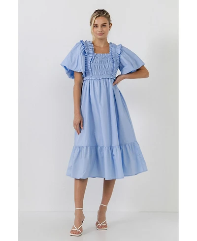 English Factory Women's Puff-Sleeved Midi Dress