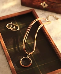 Lauren Ralph Lauren Leather-Wrapped Ring Multi-Cord Pendant Necklace, 16" + 3" extender