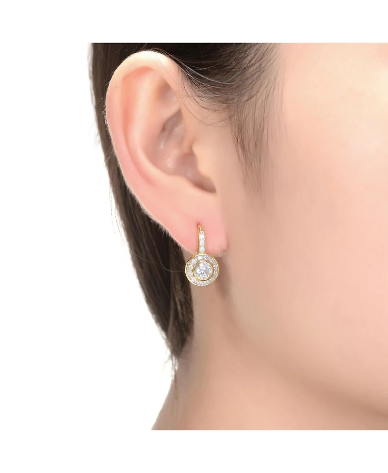 Cubic Zirconia Sterling Silver Round Stud Drop Euro Earrings