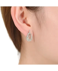Sterling Silver 14K Gold Plated, 18K Rose Plated and White Red Baguette Clear Round Cubic Zirconia Pear Drop Earrings