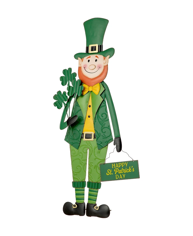 Glitzhome 36" H St. Patrick's Metal Leprechaun Yard Stake or Standing Decor or Wall Decor