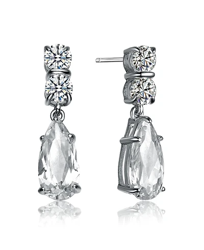 Sterling Silver Cubic Zirconia Long Narrow Teardrop Earrings