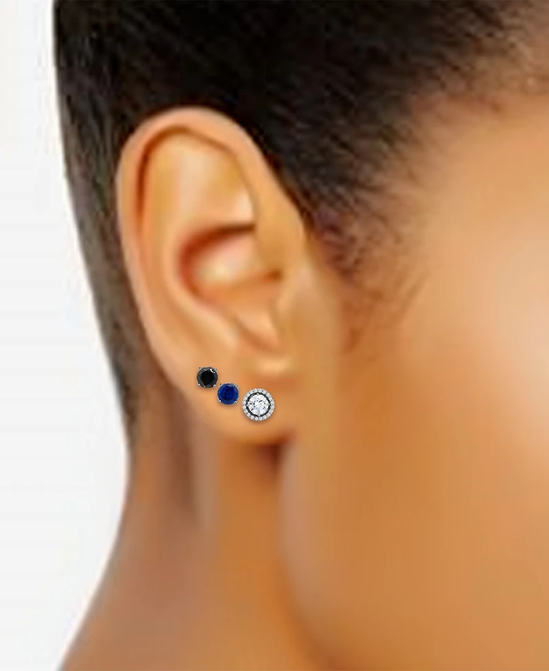 Giani Bernini 3-Pc. Set Multicolor Cubic Zirconia Stud Earrings with Interchangeable Halo Jackets in Sterling Silver, Created for Macy's