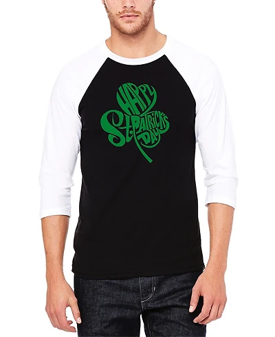 La Pop Art Men's Raglan Baseball St. Patrick's Day Shamrock Word Graphic T-shirt