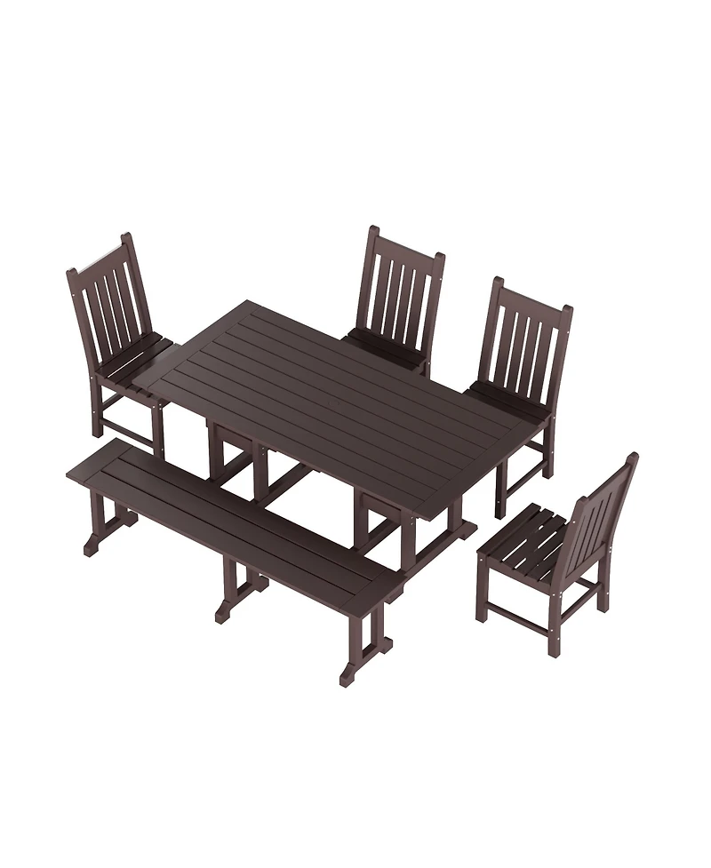 WestinTrends 6 Piece Outdoor Patio Dining Set Table and Bench Chair