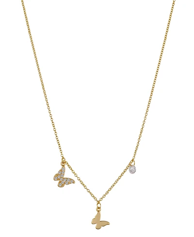 Unwritten 14K Gold Flash-Plated Cubic Zirconia Double Butterfly Necklace with Extender