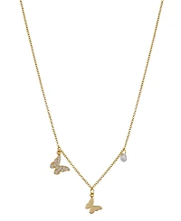 Unwritten 14K Gold Flash-Plated Cubic Zirconia Double Butterfly Necklace with Extender