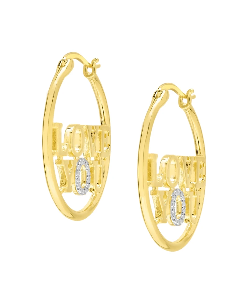 Macy's 14k Gold Plated Brass Diamond Accent Love You Circle Hoop Earrings