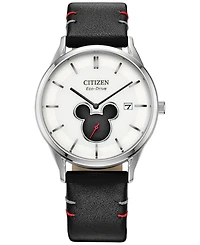 Citizen Eco-Drive Women's Disney Mickey Mouse Black Leather Strap Watch 40mm
