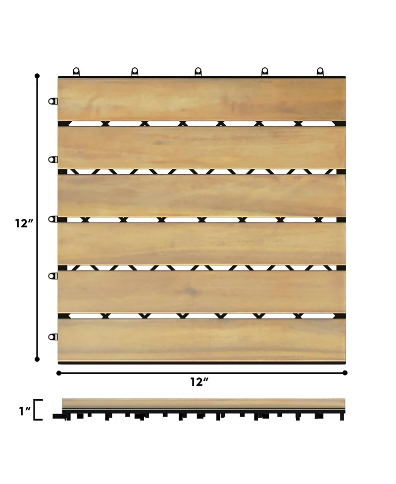 Costway 10PCS 12'' x 12'' Acacia Wood Deck Tiles Interlocking