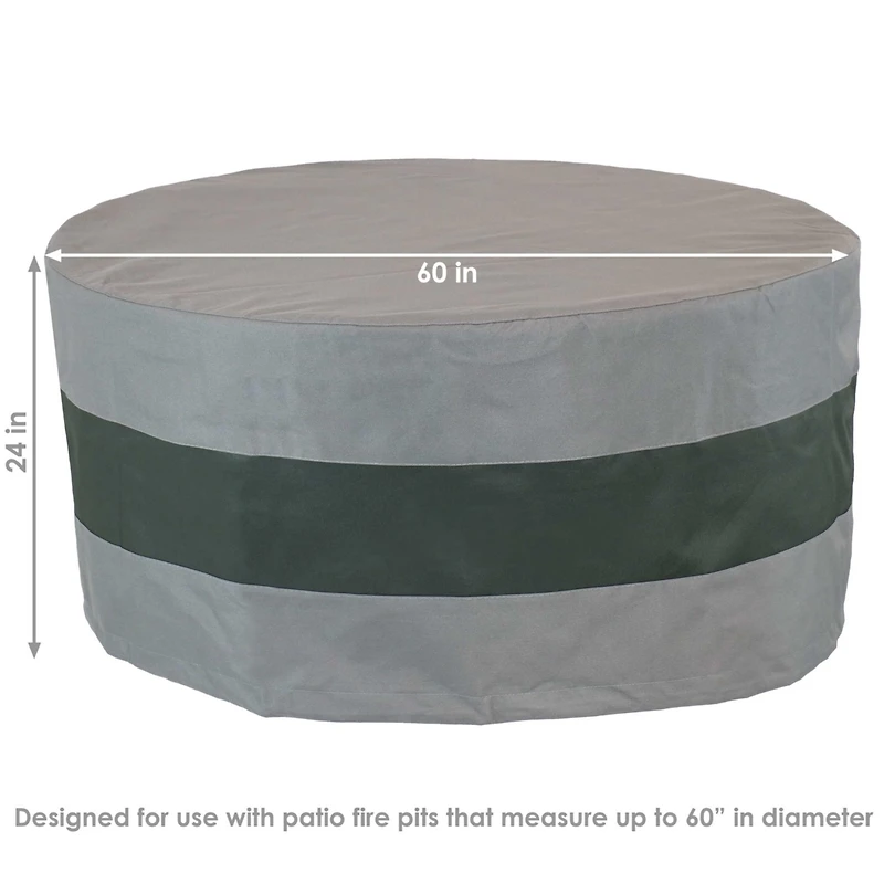 2-Tone Round Outdoor Fire Pit Cover - Heavy-Duty 300D Polyester with Drawstring - Gray/Green - 60-Inch x 24-Inch