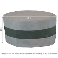 2-Tone Round Outdoor Fire Pit Cover - Heavy-Duty 300D Polyester with Drawstring - Gray/Green - 60-Inch x 24-Inch