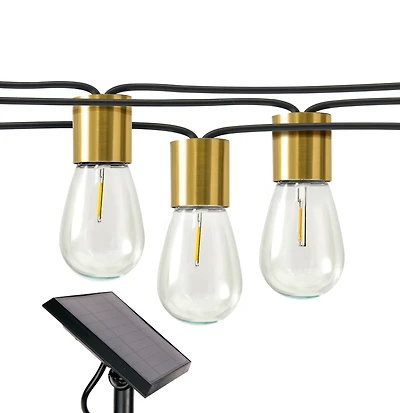 Brightech Glow 27ft Solar Powered Led Outdoor String Lights with Brass Hardware